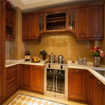 High End Knock Down Pantry Cupboards Cherry Wood Kitchen Cabinet