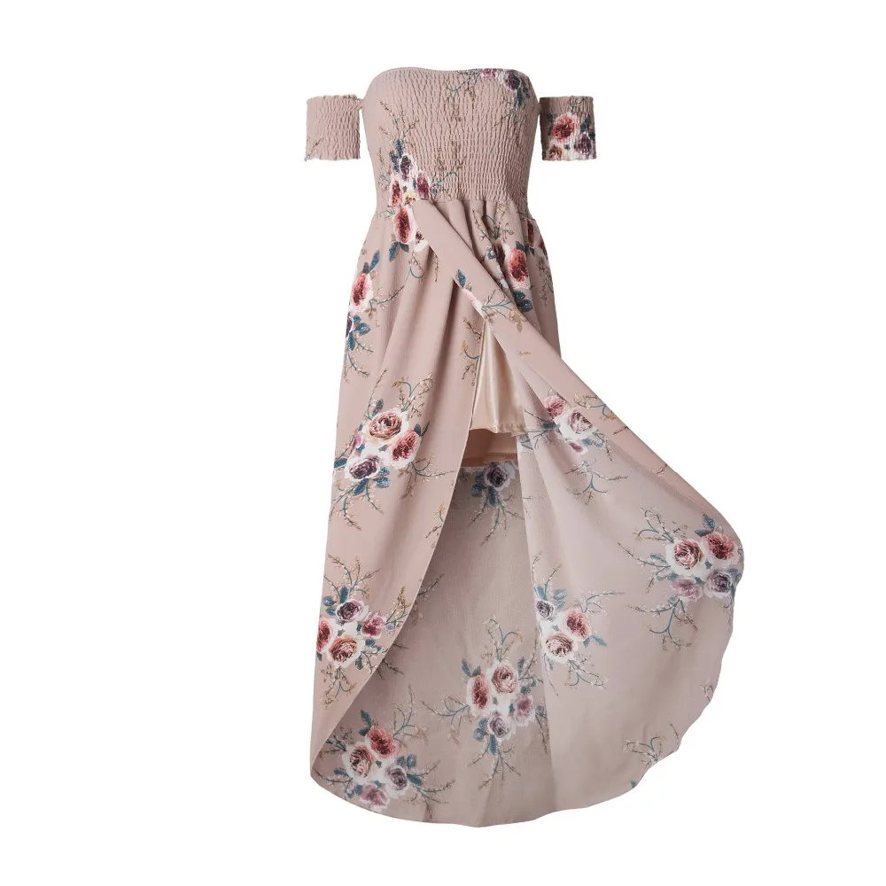 2019 new Boho style long dress women Off shoulder beach summer dresses Floral print Vintage chiffon white maxi dress vestidos