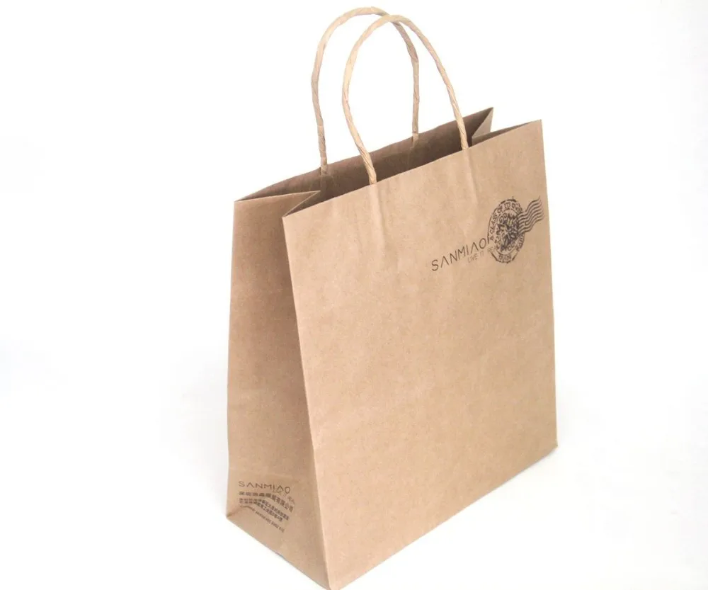 Custom Logo Printed Brown Kraft Paper Bags With Handle Paper Bag With Twist Paper Handle 