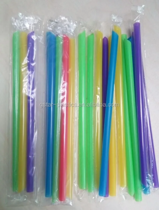 Customized Size 12mm Wide Plastic Neon Soft Straight Drinking Straws 