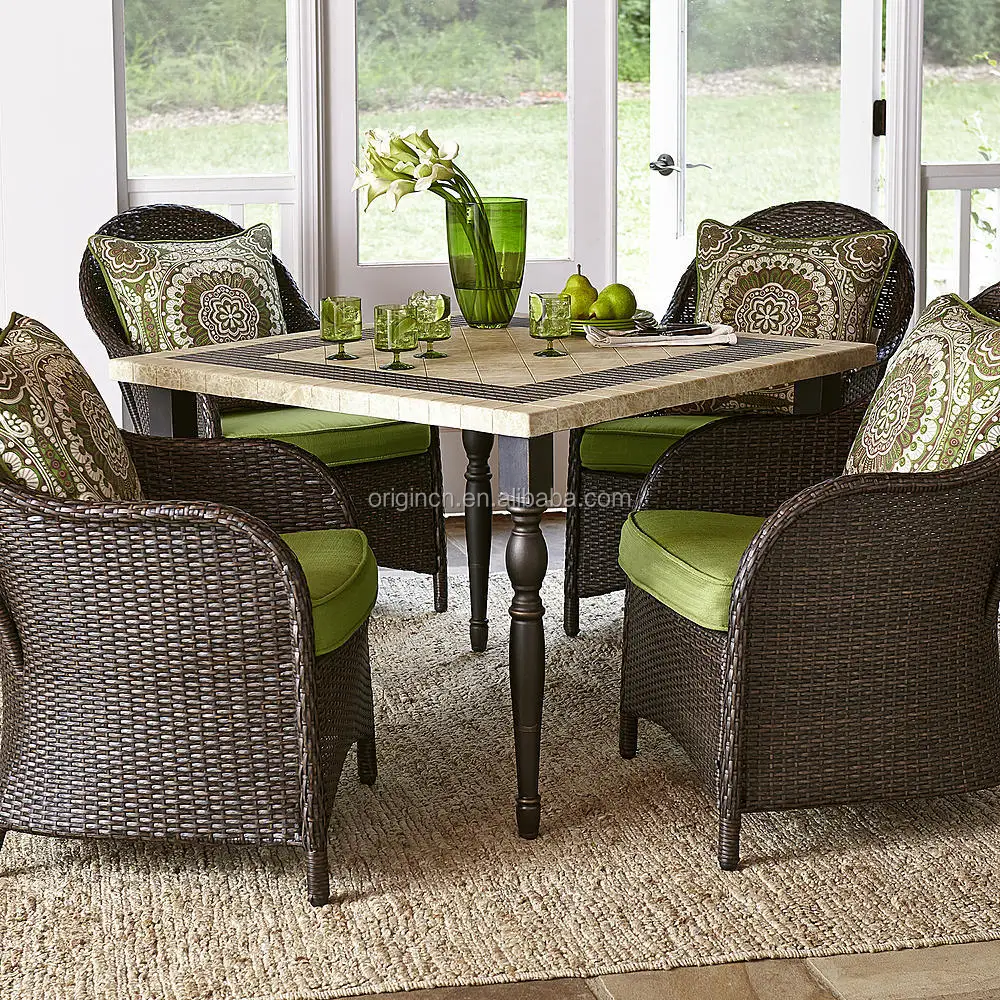 Stone Granite Top Square Table With 4 Rattan Dining Chairs Rooms
