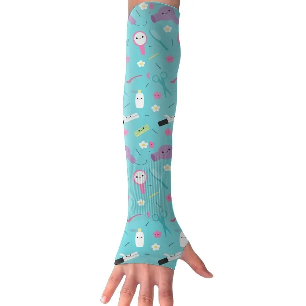 Happy Dogs Pale Turquoise Women Outdoor Sun Block Soft Long Arm Sleeve Fingerless Gloves