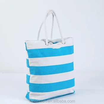 striped beach bag with rope handle