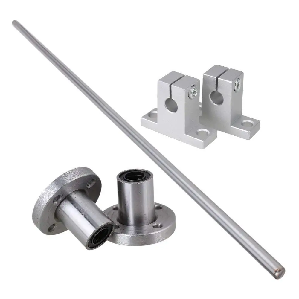 Industrial Combination,Ideaker Horizontal 8mm Dia Round Flange Motion Bushing Bearing &400mm Linear Shaft Optical Axis with Rod Rail Support Set of 5