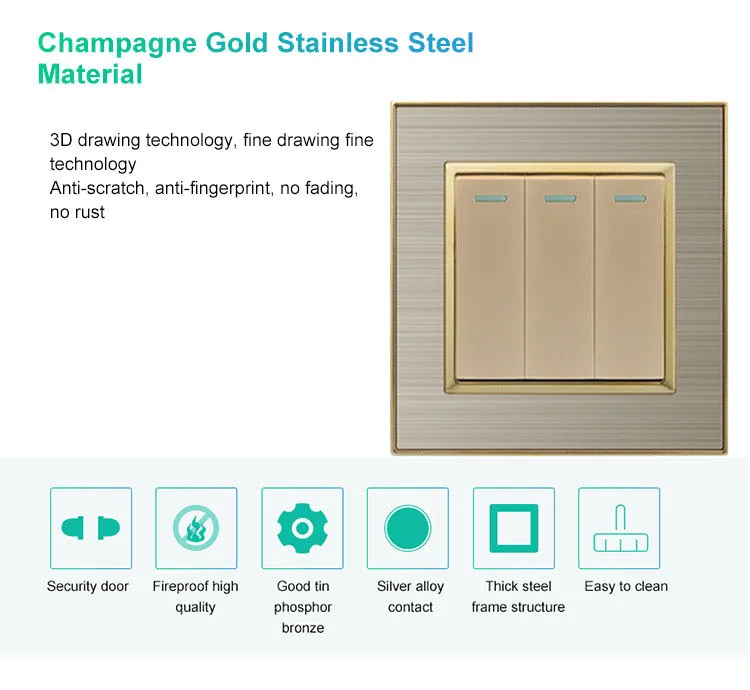 MF 13A Wall Socket Stainless Steel With 2.1A USB Port 5 Plug Universal Socket With Indicator