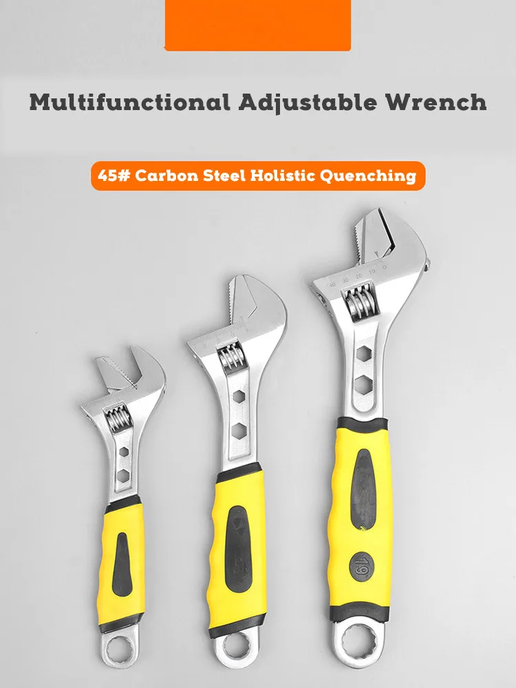 Sackorange Adjustable Vanadium Alloy Wrench,8-Inch 0-44mm Adjustable Spanner Short Shank Large Opening Ultra-Thin 