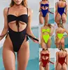 2019 Sexy Bandage Hollow Bikini Set Women Bow Thong Wrapping Padded Swimwear Backless One Piece Solid Swimsuit Biquini