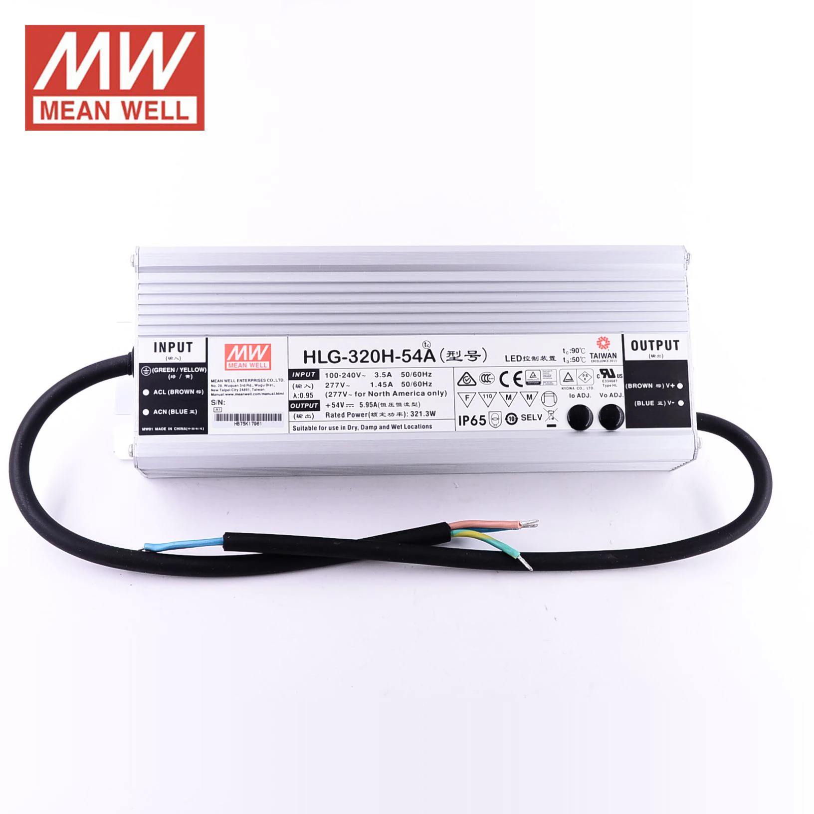 1pcs HLG-320H-54 LED Power Supplies 321.3W 54V 5.95A IP Mean Well 