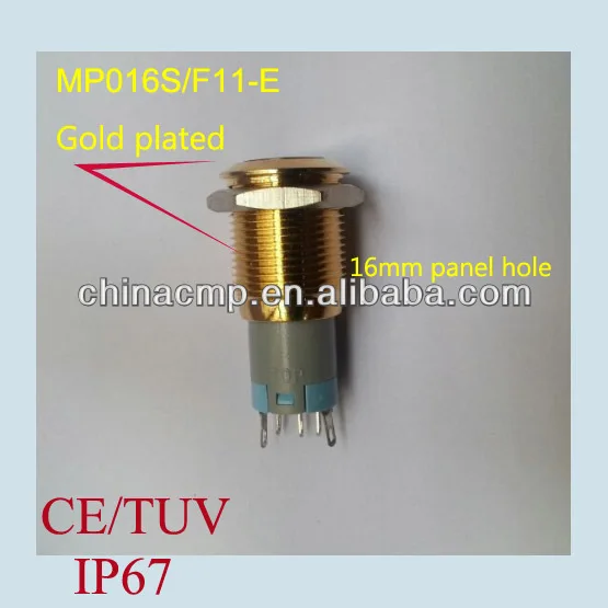 customization 16mm Gold plated 1NO 1NC metal illuminated switch,waterproof ip67