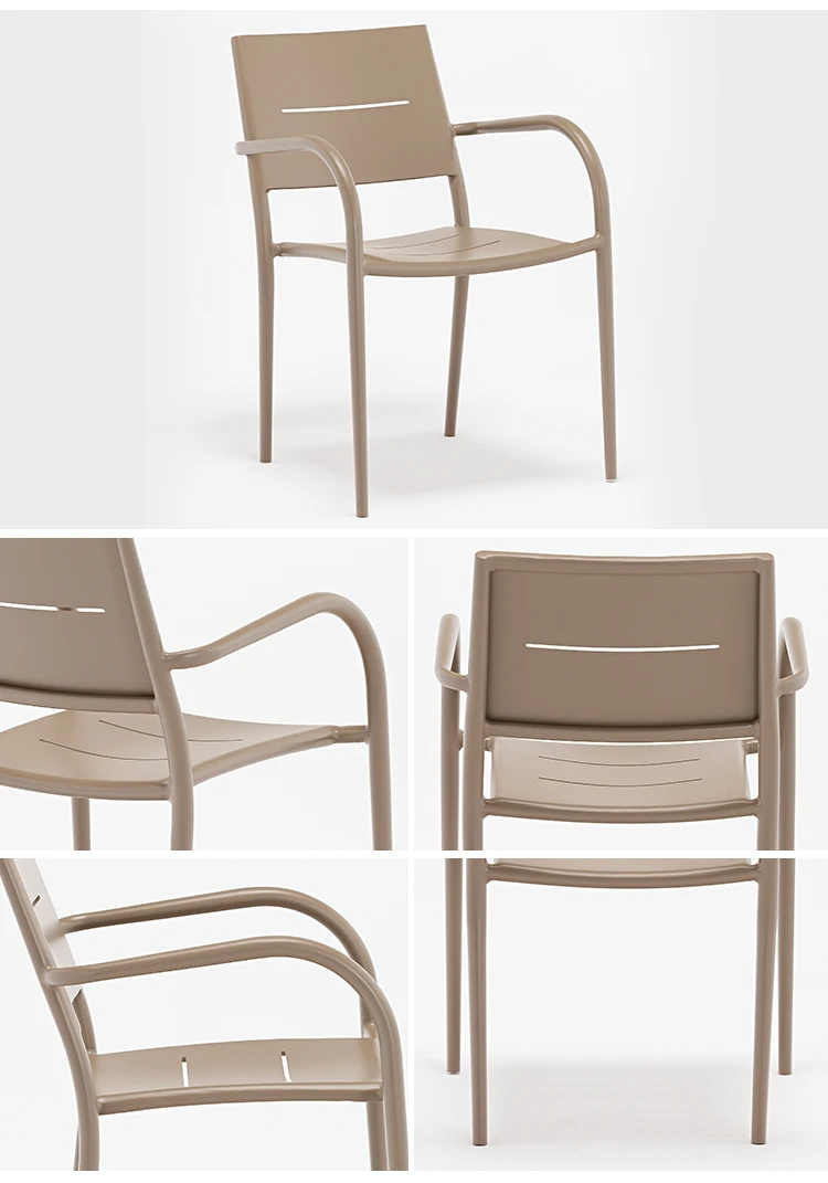 Factory Price Garden Outdoor Aluminum Durable Stable Stacking Restaurant Dining Chairs With Brown  Metal From China