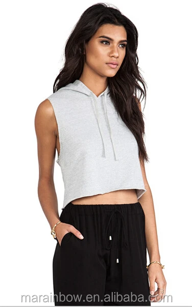 cropped sleeveless hoodie women's