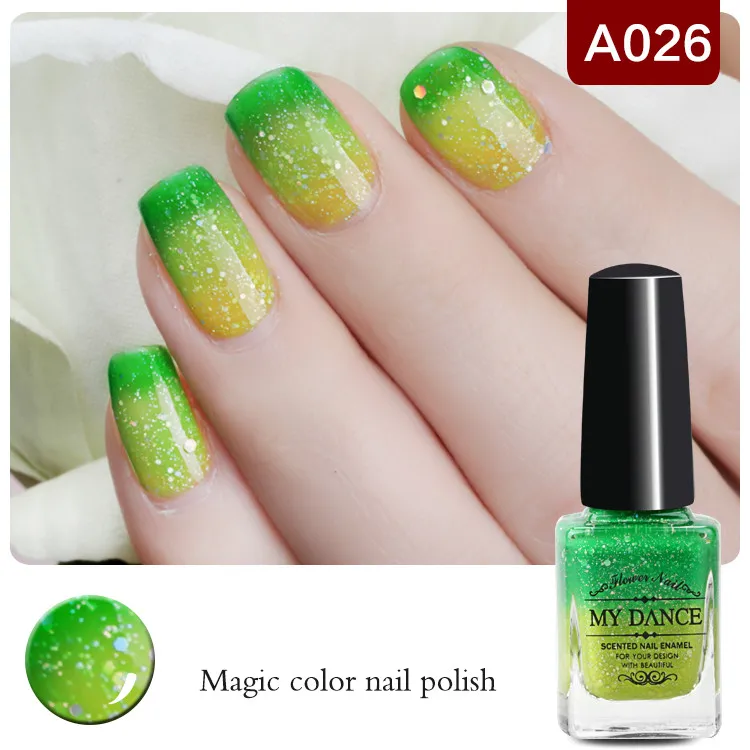 1 Bottle 6ml Peel Off Yellow Green Glitter Nail Polish Color Changing Thermal Nail Polish Nail