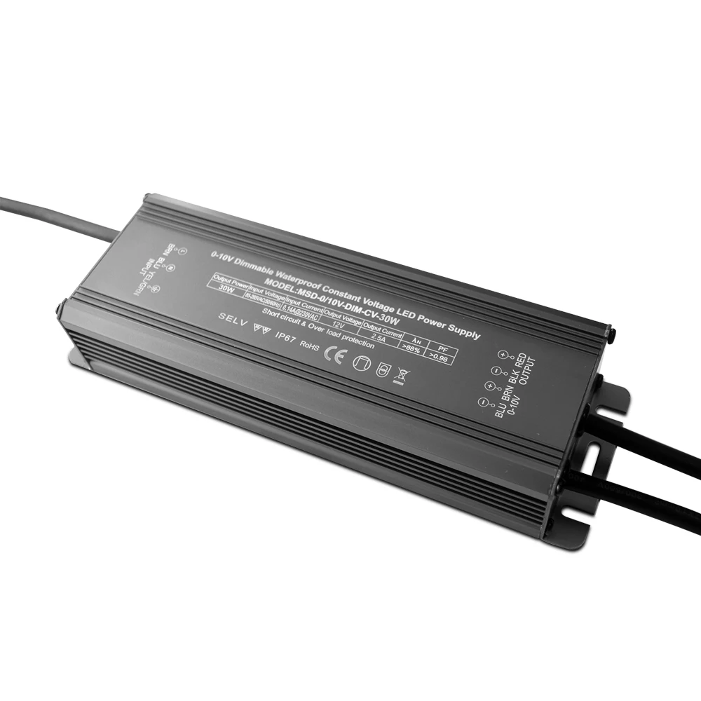 0-10V 110V AC and 230V AC 30W led driver with PWM dimming for indoor and outdoor use of 12V 24V DC led panel lights