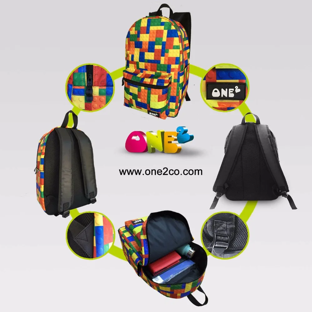 One2 Design Building Block Light Color School Laptop Girls Bag Backpack