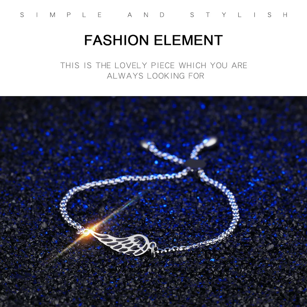 Newest Adjustable Women Stainless Steel Extendable Chain Charm Angel Wings Bracelet