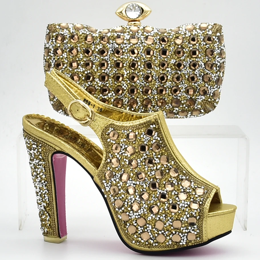 Nigeria Party Shoes And Bag Set Gold Shoes And Matching Bag Ladies