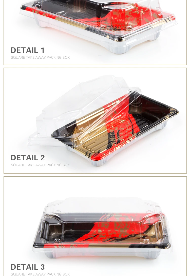 Eco-friendly disposable plastic square sushi tary for salmon