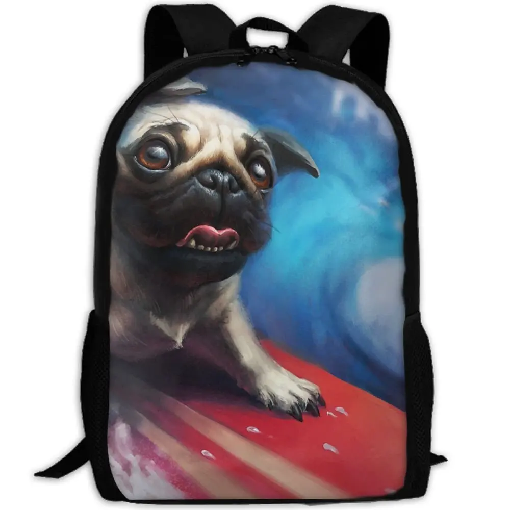 CHAQLIN Pug Beach Mens Collage Backpacks Shoulder Rucksack Satchel Gym Running