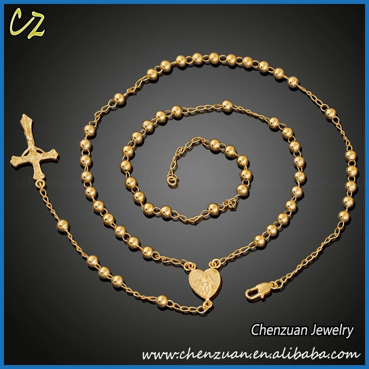 Cheap Saudi 18k Yellow Gold Beads Necklace Jewelry Gold Plated Cross