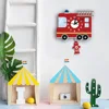Modern creative wooden silent wall decor children cartoon fire engines digital swing wall clocks