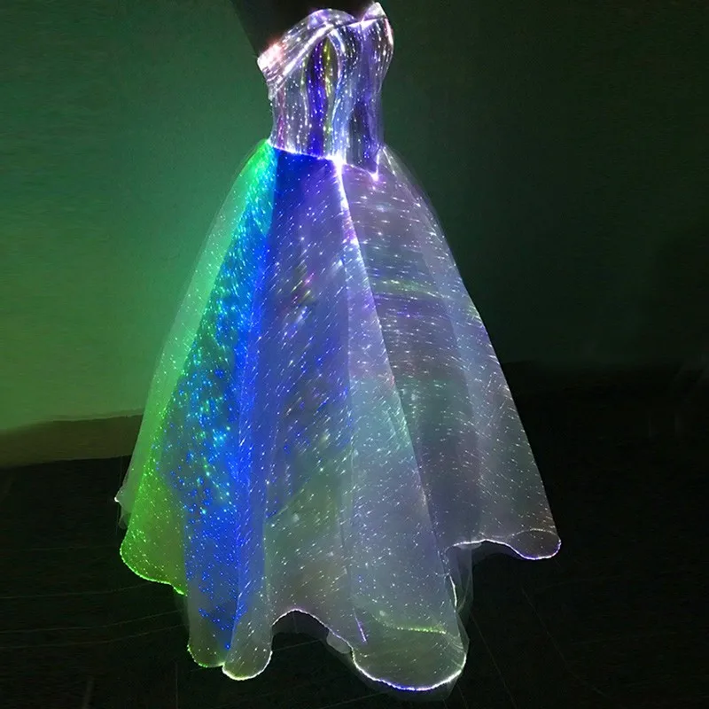 Women Light Up Optical Fabric Clothes Bridal Ball Evening Party Gown ...