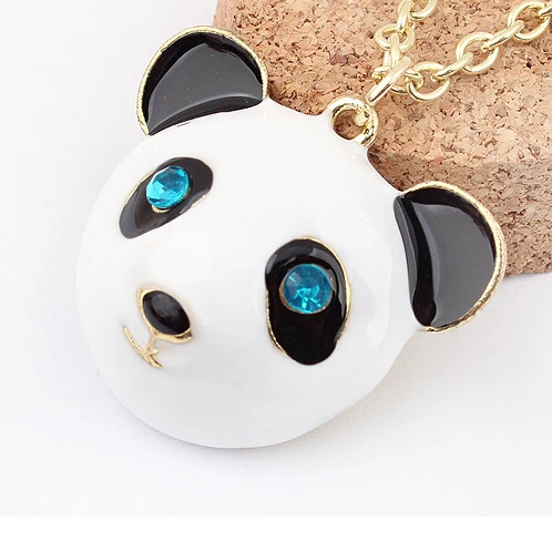 Very cute crystal eye enamel panda charm necklace