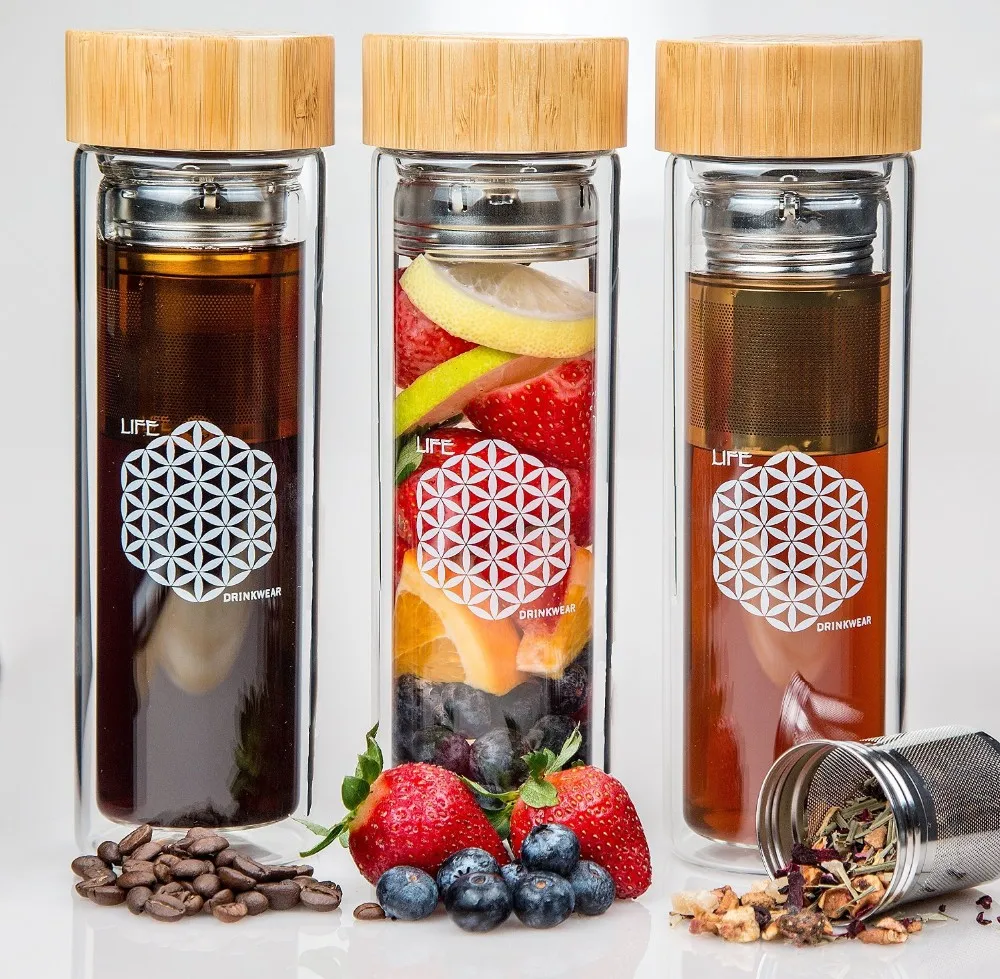 Double Walled Borosilicate Glass Tea Infuser Travel Mug For Tea - Buy ...