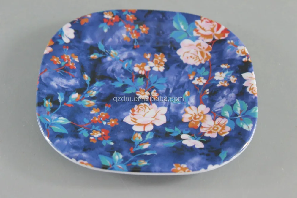 Flower Design Print Melamine Square Dinner Plate