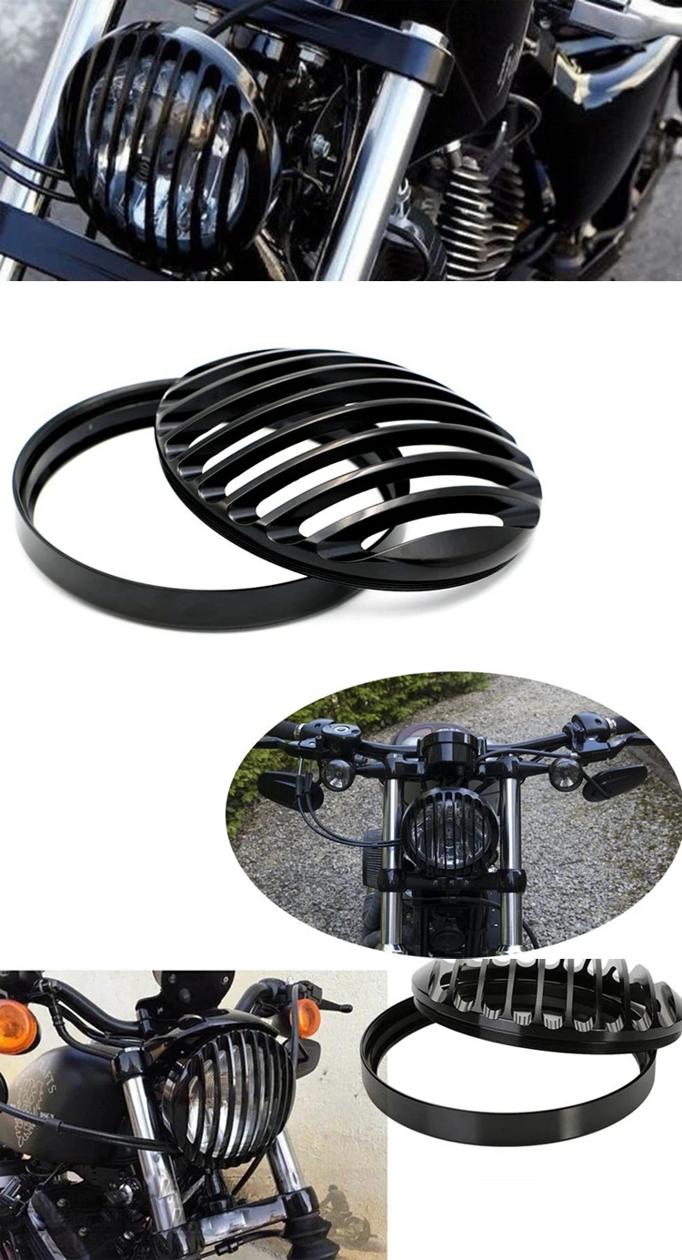 5.75 Inch Black Aluminium Motorcycle Headlight Grill Cover For Harley
