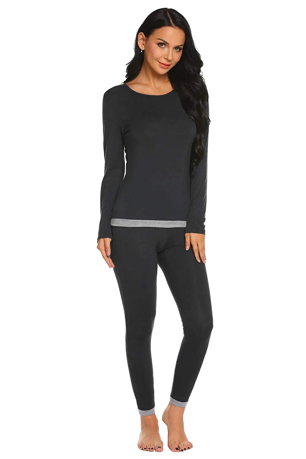Skylin 2 Pcs Thermal Underwear Sets Womens Contrast Color Long Johns Top and Bottoms S-XXL