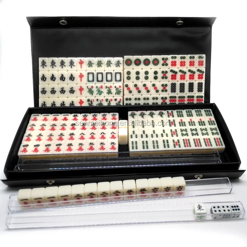 Foppla Mini Mahjong - 144 Tile Set with Mat, Traditional Chinese Games