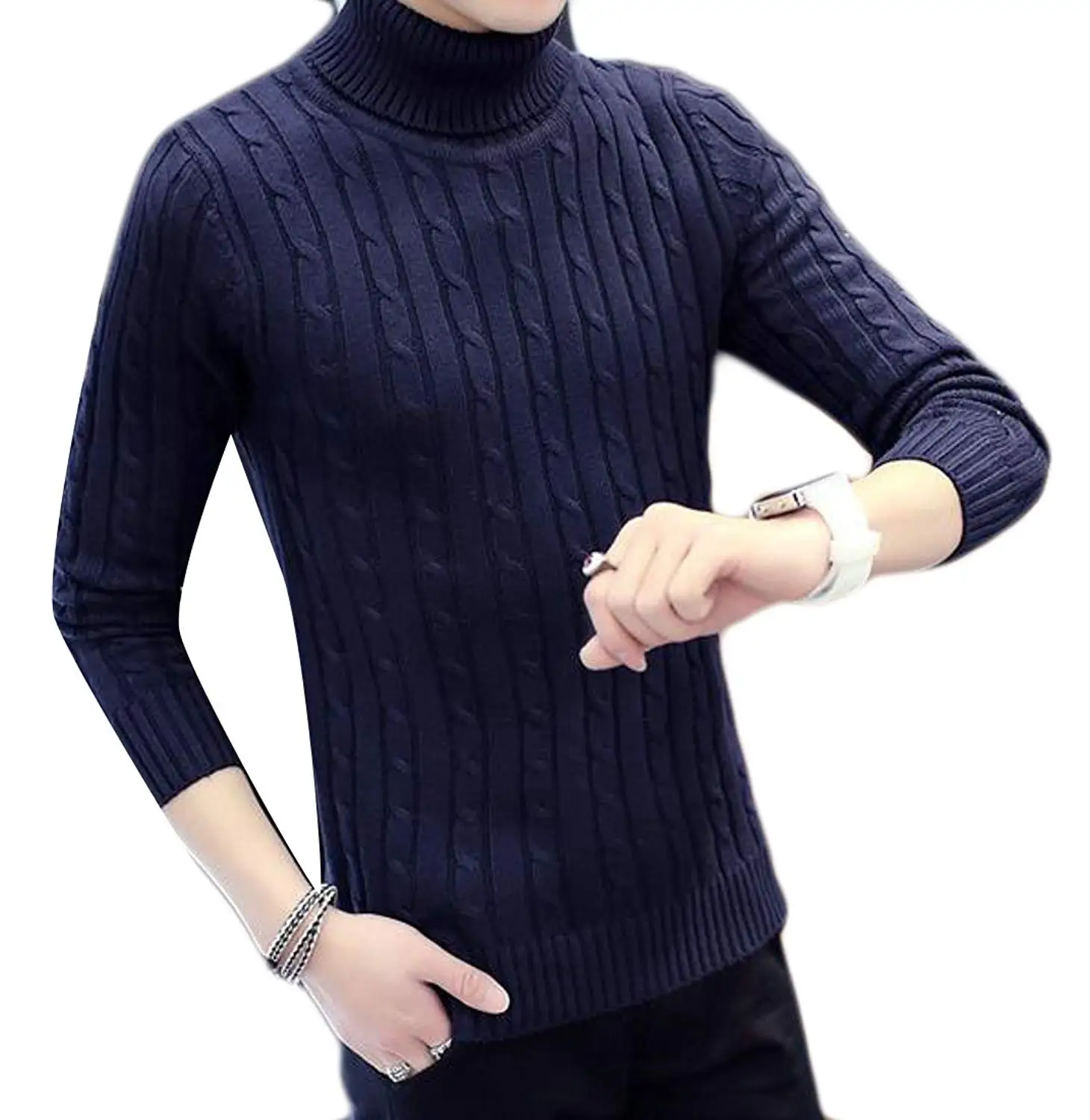 ouxiuli Men Turtleneck Ribbed Basic Slim Fit Pullover Knitted Thermal Sweater