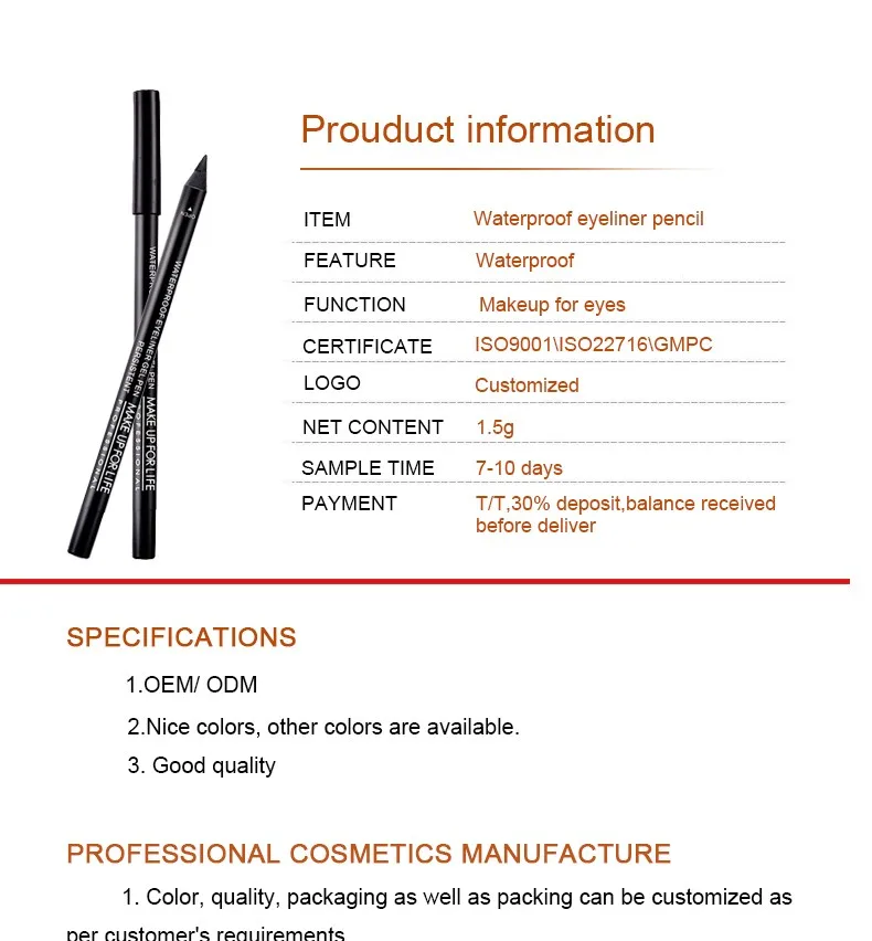 OEM private label makeup black eye liner pencil waterproof longlasting liquid gel eyeliner stamp