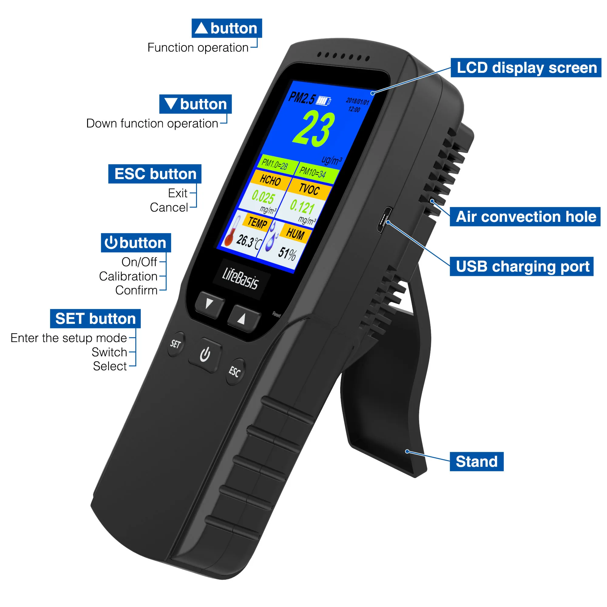 portable Air Particle Tester formaldehyde gas detector