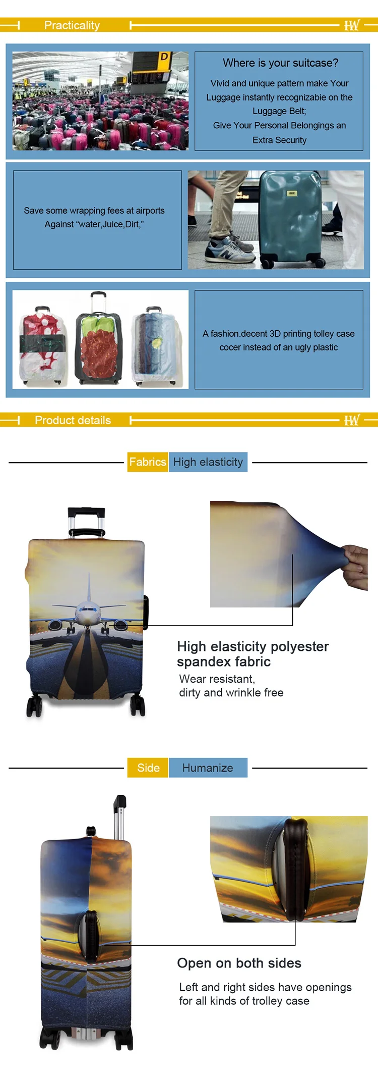 Blank Luggage Protective Cover Travel Accessory Diy Printable Custom Sublimation Suitcase Cover