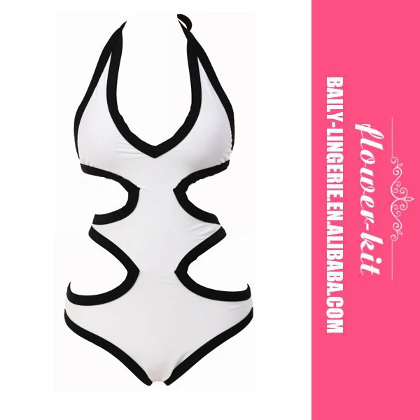 New Arrival White One Piece Backless Swimwear Sexy Bandage High Cut One Piece Swimsuit Women 8801