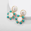 Turquoise Pearl Cluster Earrings