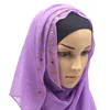 Hijab pearl chiffon with gold hot diamond long terms long scarf Muslim female scarf cover head foreign trade wholesale