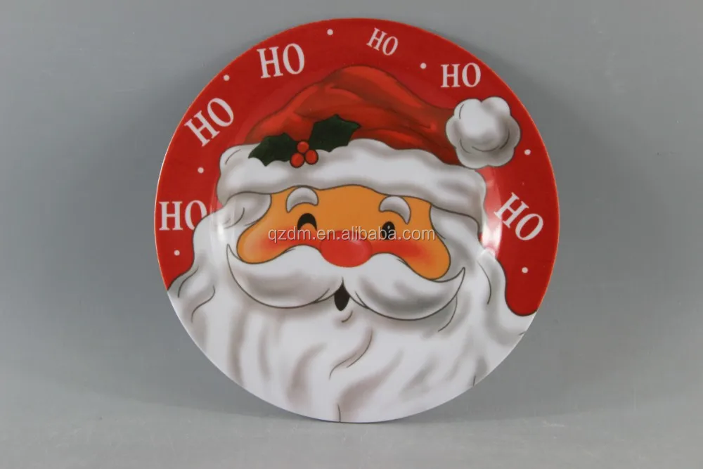 Santa Design Print Melamine Round Plate For Christmas
