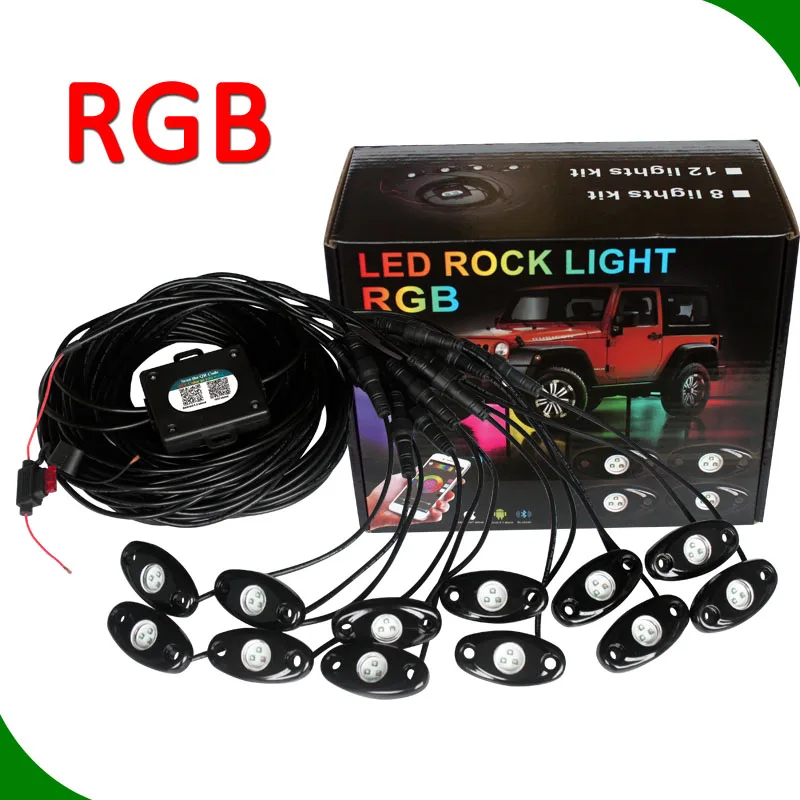 low voltage RGB led lighting off car rock lights for road boats RGB rock light led pods with music mode bluetooth control by APP