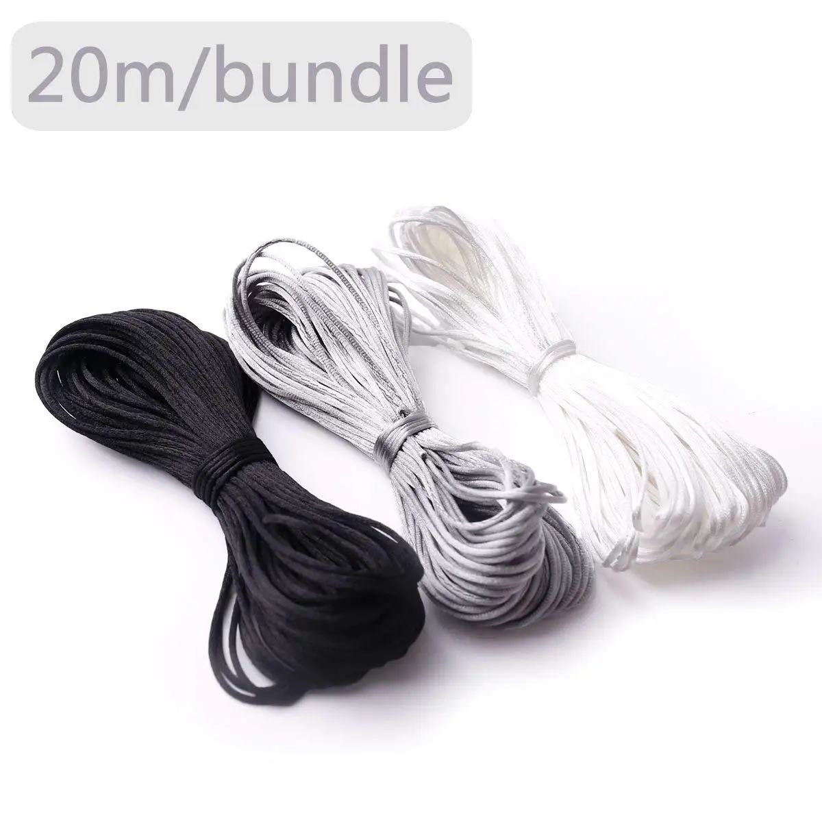 Black IME 2 MM Bugtail Satin Cord Satin//Rattail Silk Cord for Necklace Bracelet Beading Cord Jewelry and Craft Cord 30 Yards
