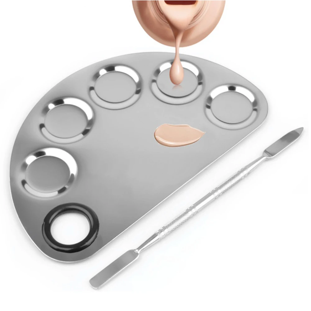Stainless Steel Makeup Palette Plate Spatula Semi Circle Eyeshadow Nail