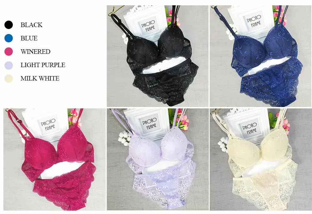 Factory Price Sexy Back Closure Fancy Lace push-up Bra And Adjusted-straps breathable  Panty Sets For Women