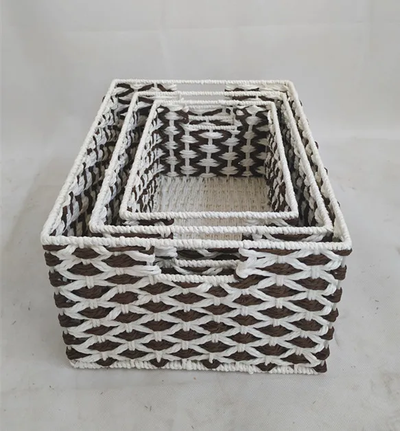 3-piezas De Cuerda De Papel Cesta De Almacenamiento - Buy Cesta De