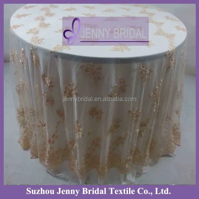 Tl002r2 Fancy Champagne Wedding Lace Fabric 132 Round Table Cloth Tl002r2 Fancy Champagne Wedding Lace Fabric 132 Round Table Cloth