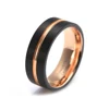 Wholesale Rose Gold Line Engagement Ring 8MM Black Tungsten Engraved Rings for Woman