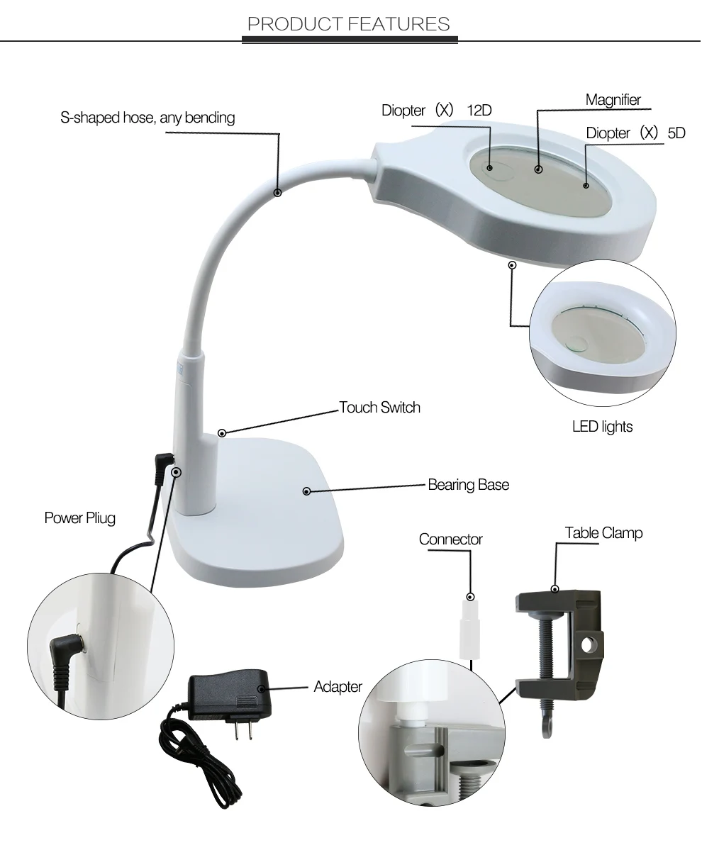 Bst9145 Led Portable Detachable Cordless Led Magnifying Glass Modern