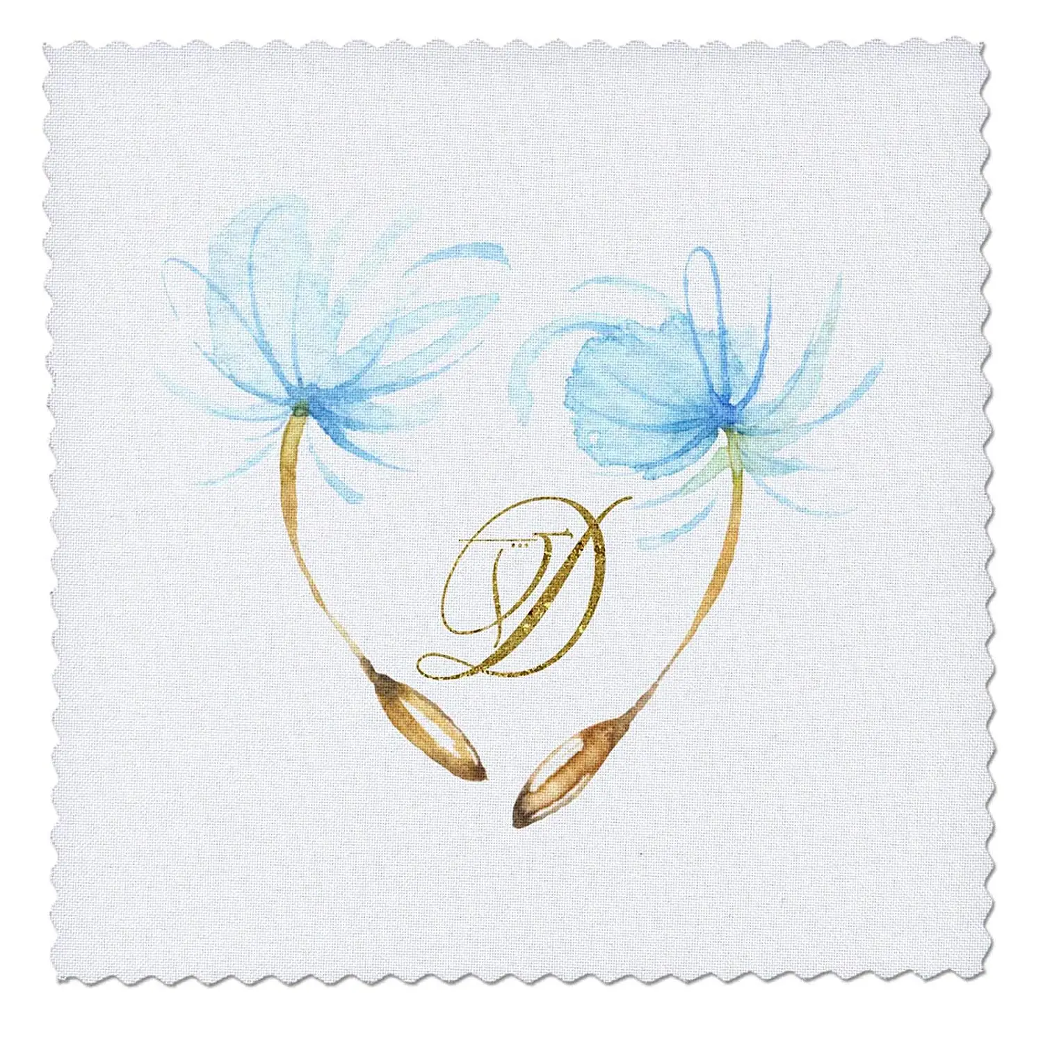 3dRose Anne Marie Baugh - Monograms - Pretty Watercolor Blue Dandelion Wishes, Gold Monogram D Design - 8x8 inch Quilt Square (qs_267739_3)