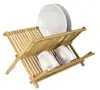 Foldable Dish Drying Rack Bamboo Dish Rack Fold Dish Drainer, Wooden Plate Rack Made of 100% Natural Bamboo