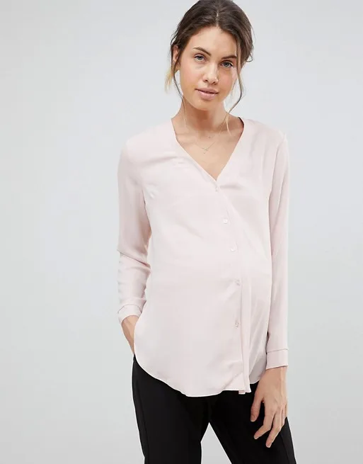 red button down maternity shirt